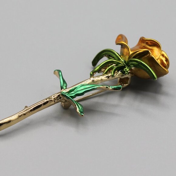 Jewelry pin brooch rose flower love romantic gold tone yellow green elegant new - Picture 5 of 11